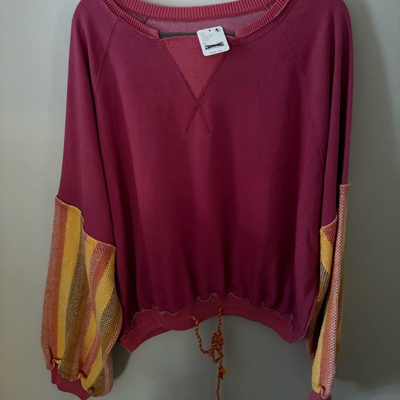 NWT XL Free People We the Free Stripe Cuff Pullover Sweatshirt in Sunrise Combo - Picture 4 of 8